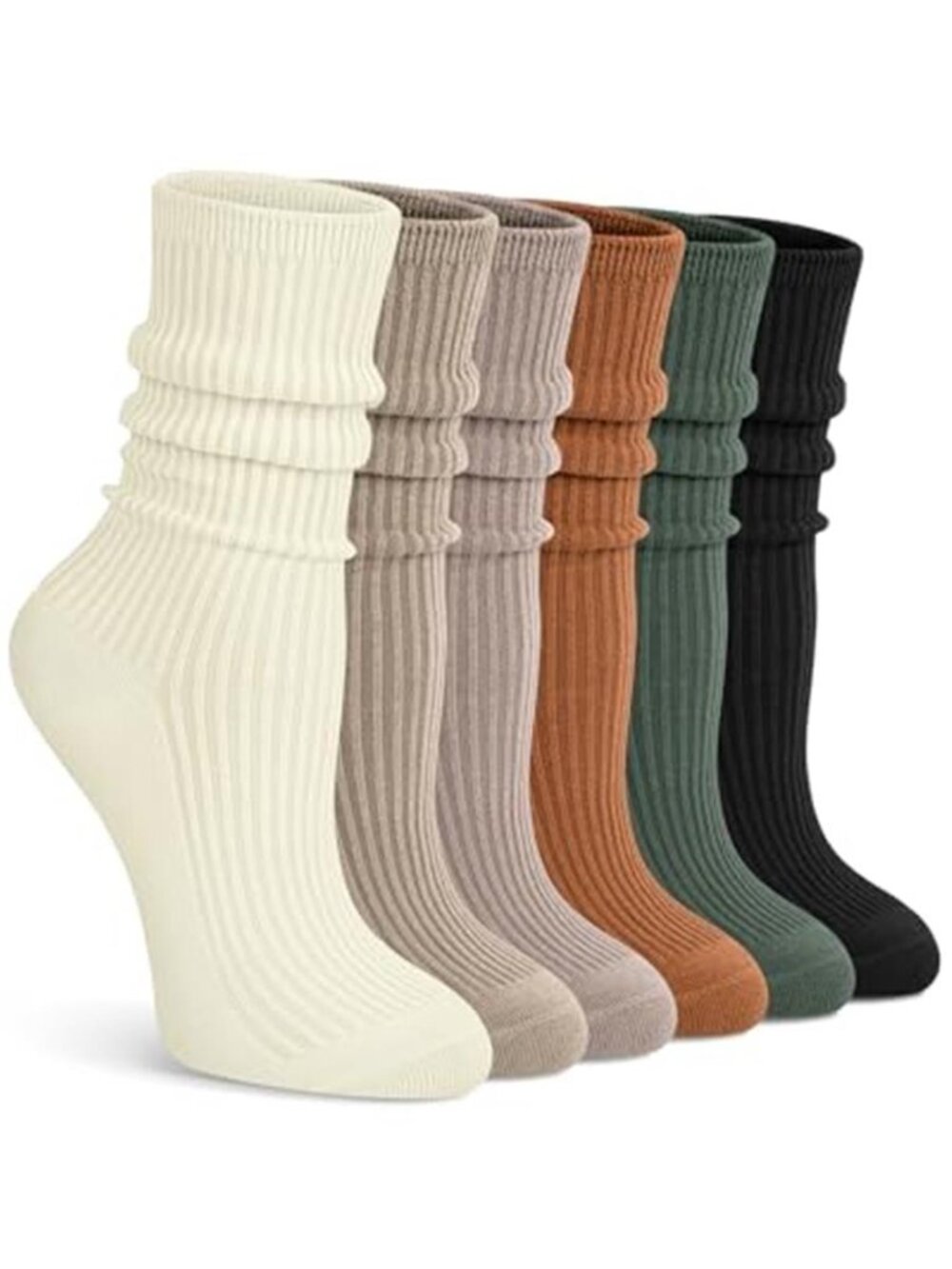 6 Pairs Cotton Crew Socks for Women Long Boot Socks